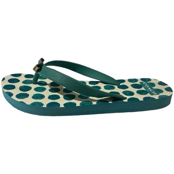 Coach Flip Flops Women Size 5/6 Green Dot Bow Flat Slip On Thong Sandal New York - Picture 8 of 16